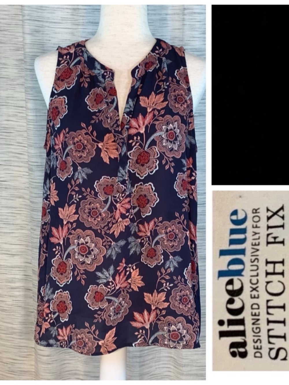Alice Blue black base floral sleeveless blouse.